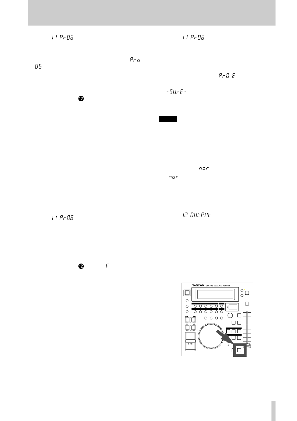 4 • advanced operations—output level, 13 output level, 14 brake function | Tascam CD-302 User Manual | Page 27 / 32
