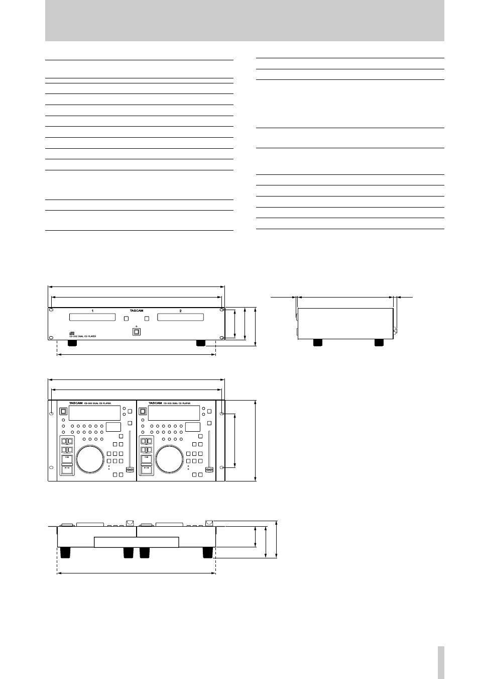 5 - specifications and reference, 1 specifications, 1 dimensions | Tascam CD-302 User Manual | Page 31 / 32