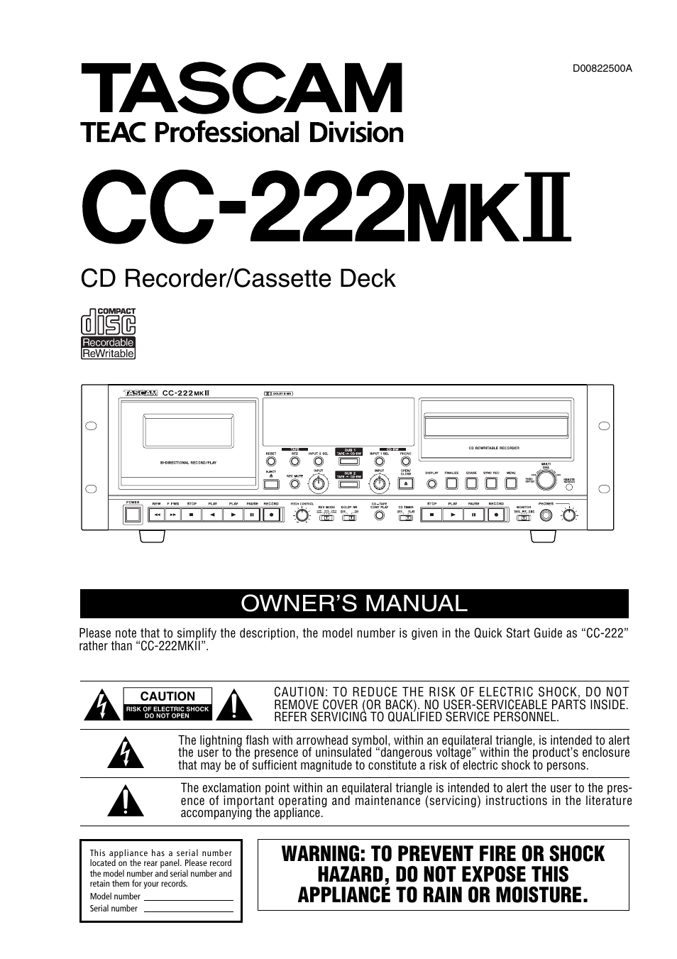 Tascam CC-222MKII User Manual | 40 pages