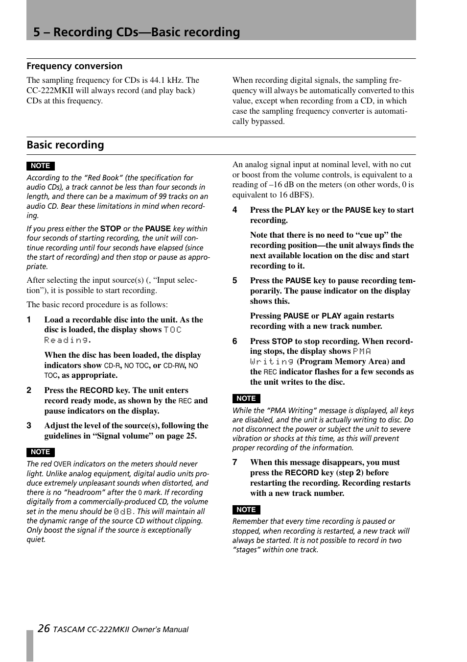 Frequency conversion, Basic recording, 5 – recording cds—basic recording | Tascam CC-222MKII User Manual | Page 26 / 40