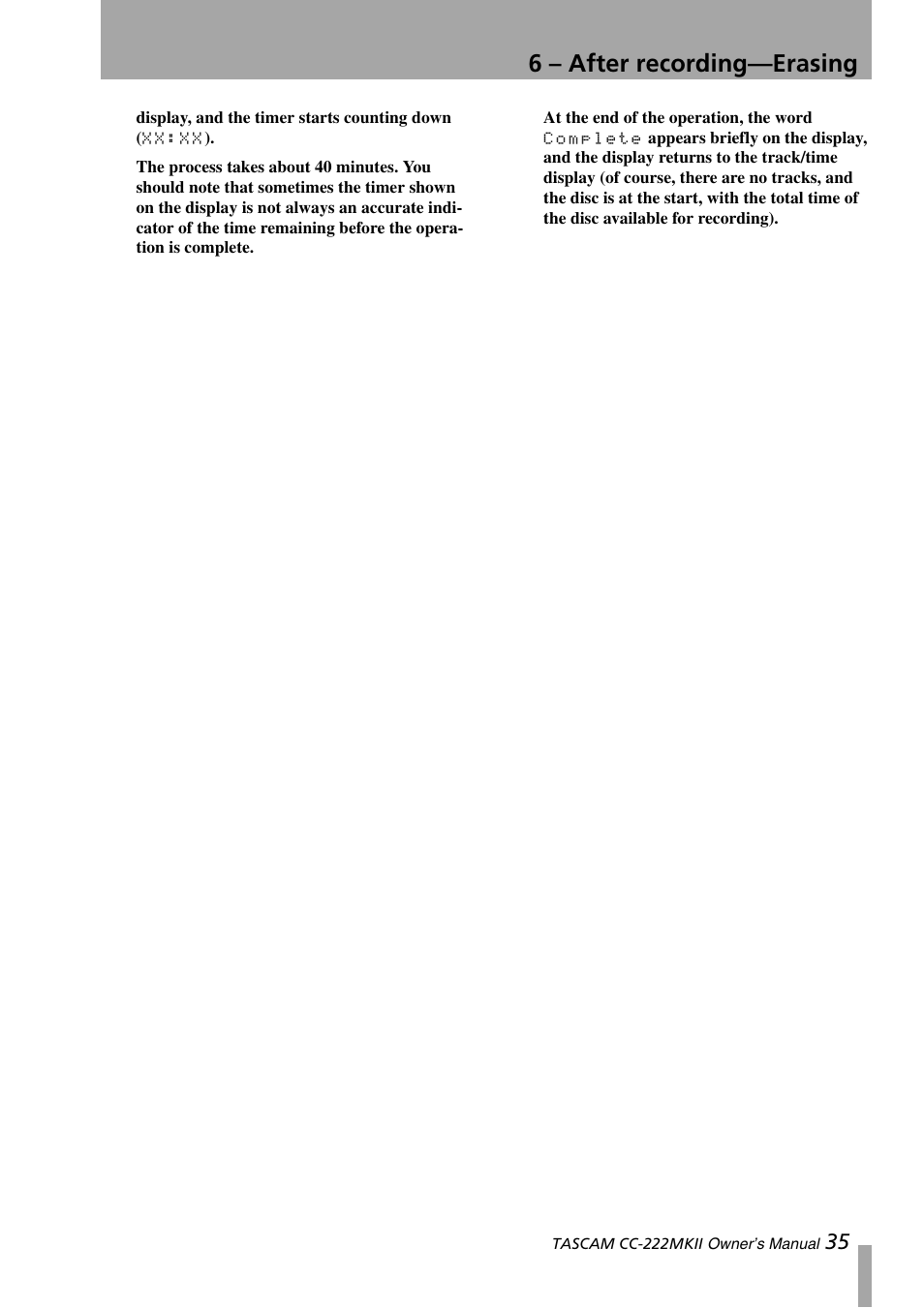 6 – after recording—erasing | Tascam CC-222MKII User Manual | Page 35 / 40