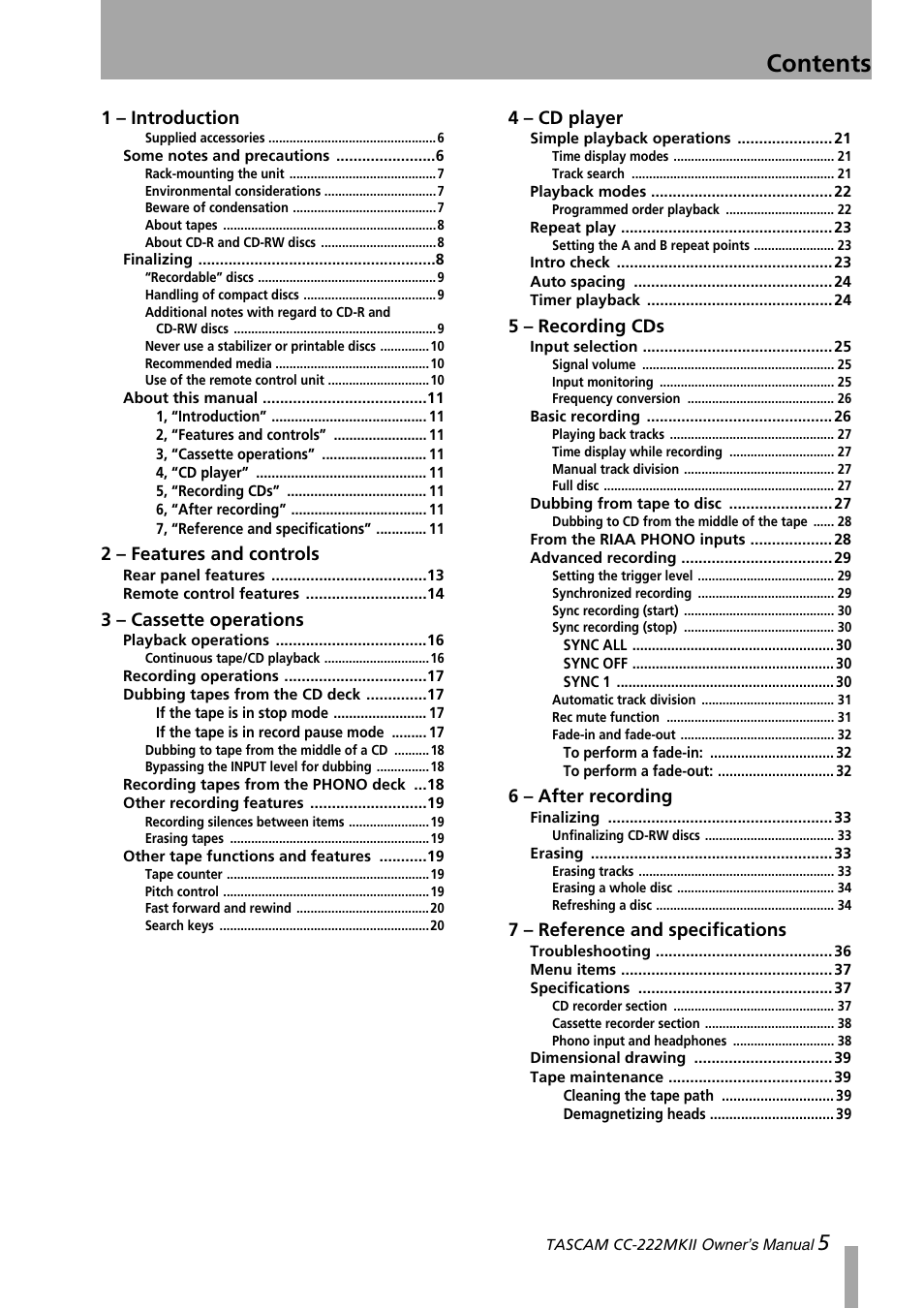 Tascam CC-222MKII User Manual | Page 5 / 40