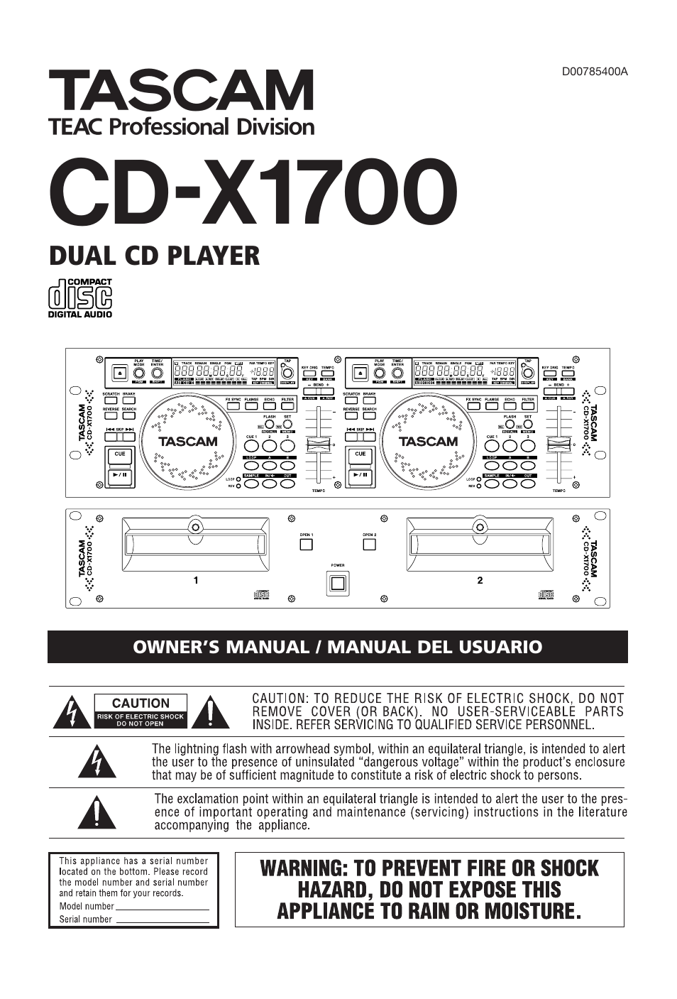 Tascam CD-X1700 User Manual | 48 pages