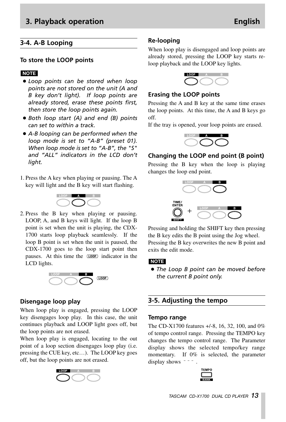 Playback operation english | Tascam CD-X1700 User Manual | Page 13 / 48