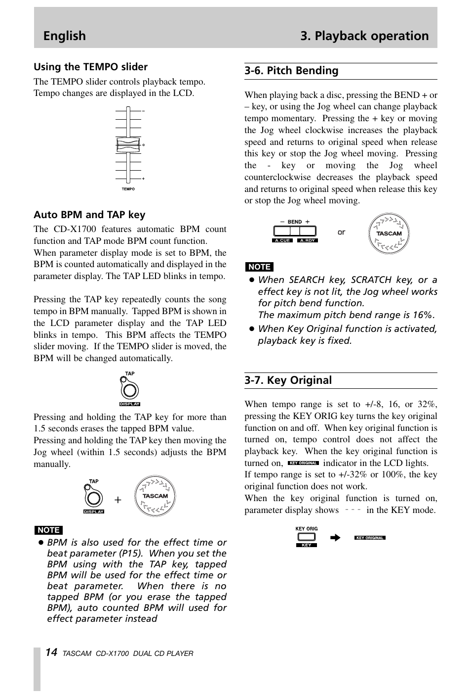 English 3. playback operation | Tascam CD-X1700 User Manual | Page 14 / 48