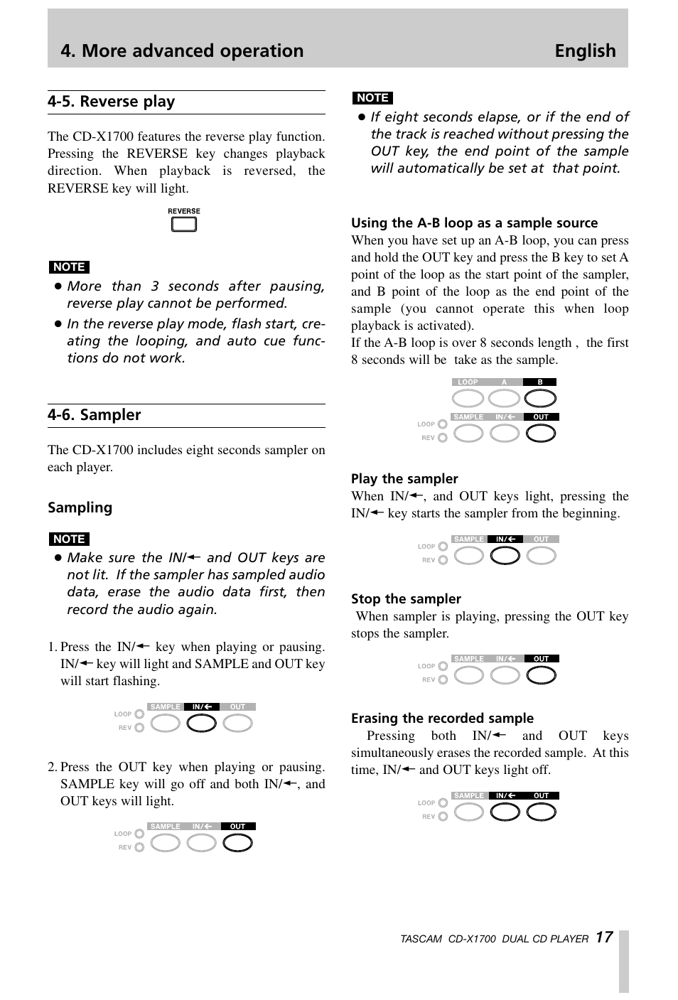 More advanced operation english | Tascam CD-X1700 User Manual | Page 17 / 48