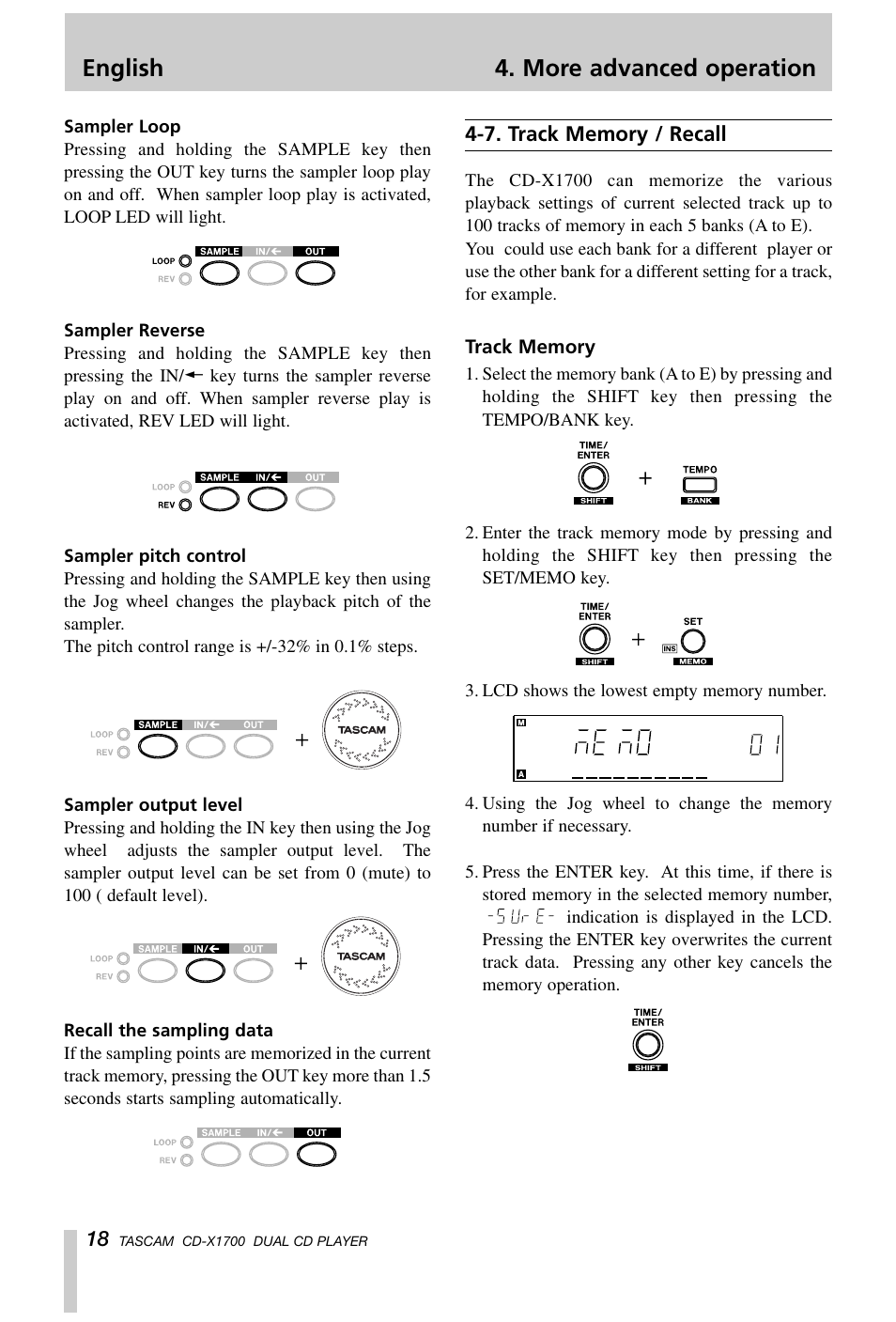 English 4. more advanced operation | Tascam CD-X1700 User Manual | Page 18 / 48