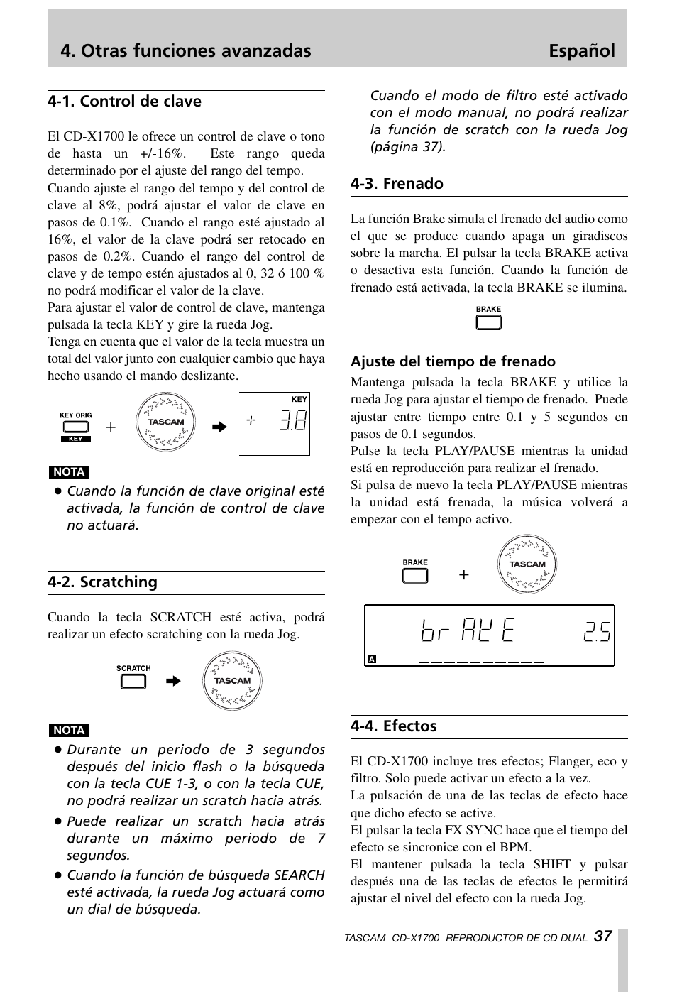 Otras funciones avanzadas español | Tascam CD-X1700 User Manual | Page 37 / 48