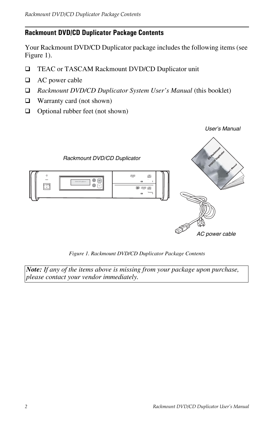 Rackmount dvd/cd duplicator package contents | Tascam DV-W11R User Manual | Page 10 / 40