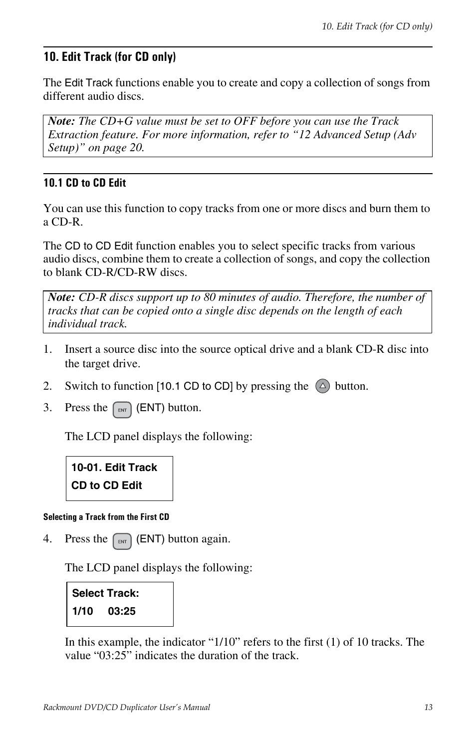 Edit track (for cd only), 1 cd to cd edit | Tascam DV-W11R User Manual | Page 21 / 40