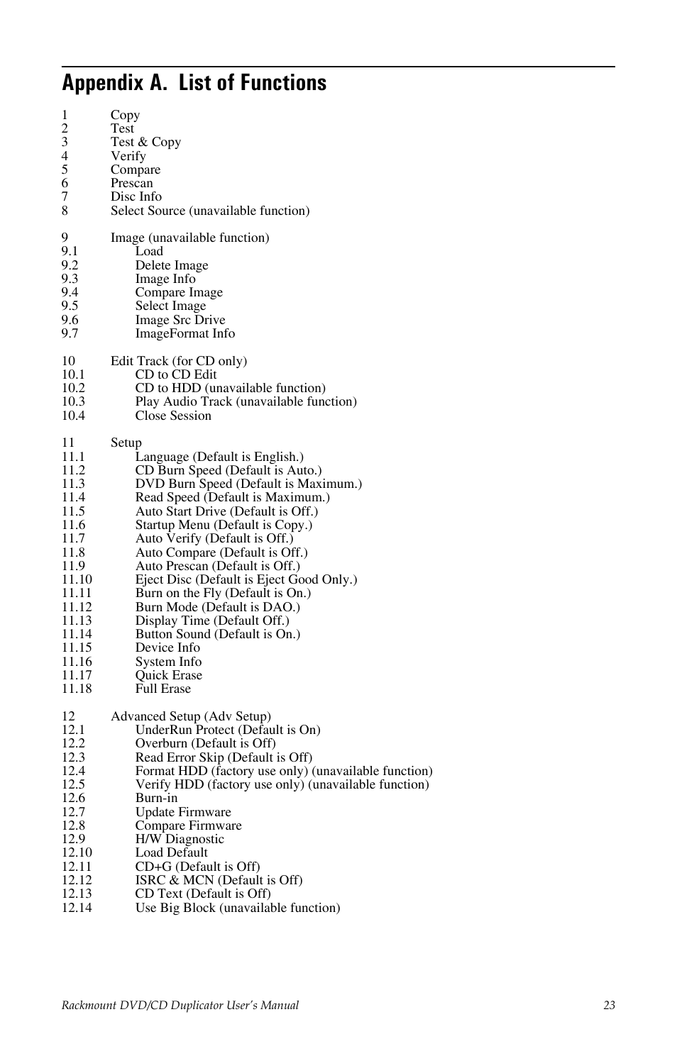 Appendix a. list of functions | Tascam DV-W11R User Manual | Page 31 / 40