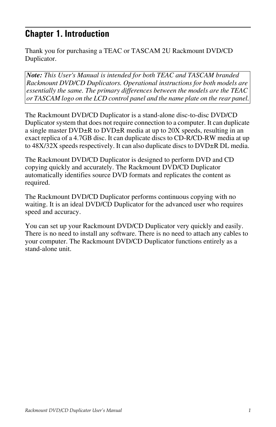 Chapter 1. introduction | Tascam DV-W11R User Manual | Page 9 / 40