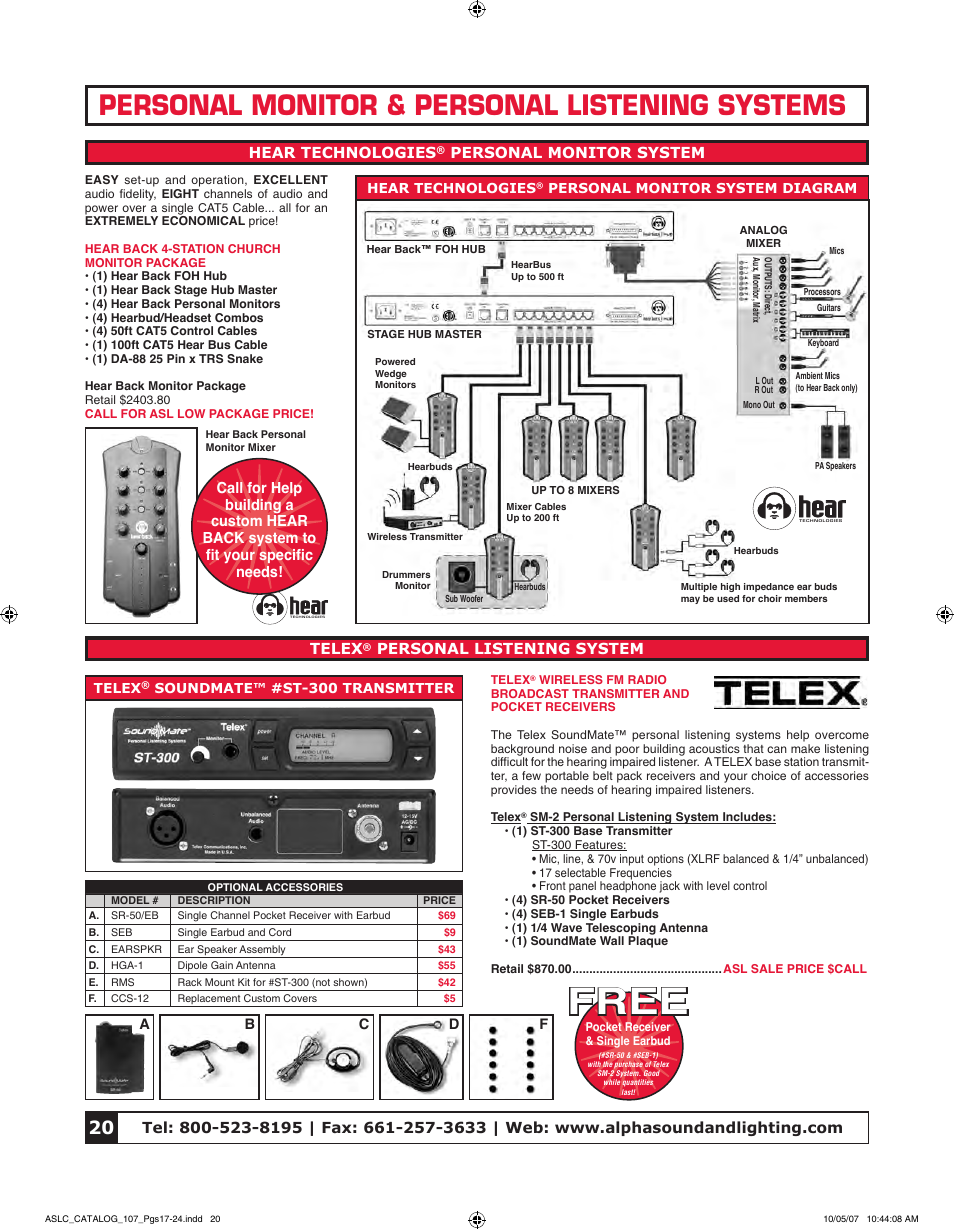 Free, Personal monitor & personal listening systems, Personal monitor system telex | Personal listening system | Tascam CD-VT2 User Manual | Page 4 / 8