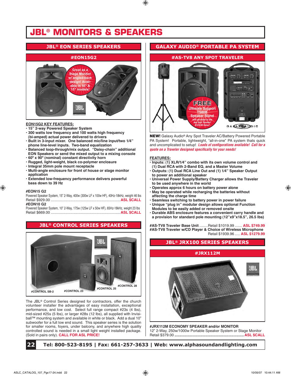 Monitors & speakers, Free | Tascam CD-VT2 User Manual | Page 6 / 8
