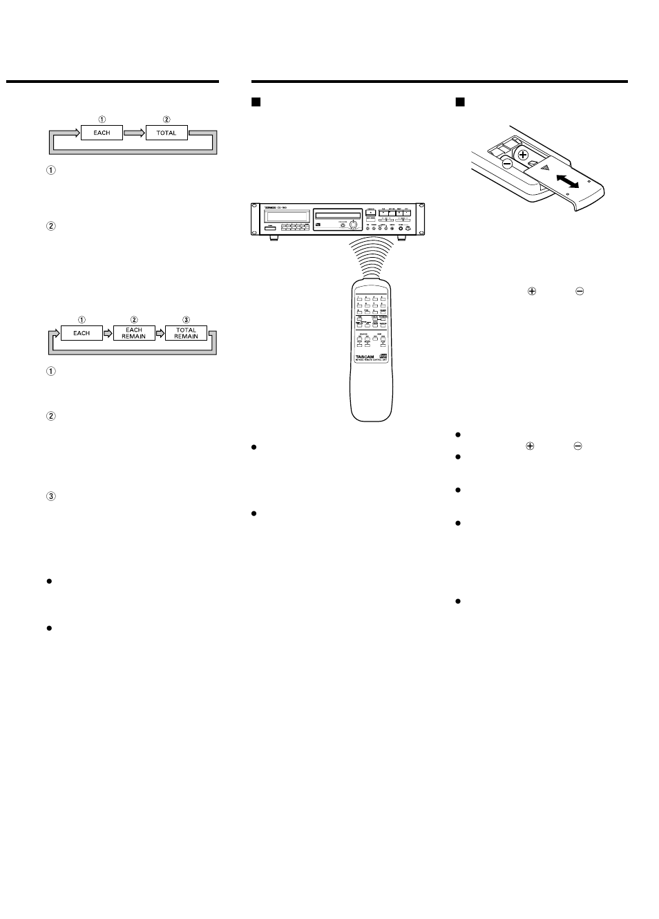 Fonctionnement avec le boîtier de télécommande | Tascam CD-160 User Manual | Page 18 / 52