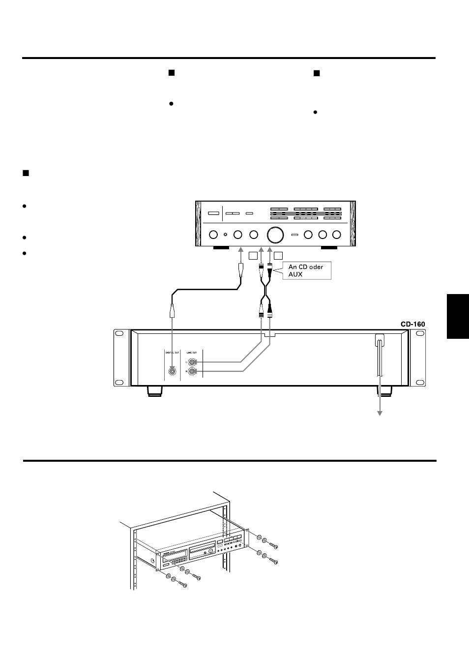 Anschlüsse, Gestelleinbau | Tascam CD-160 User Manual | Page 21 / 52