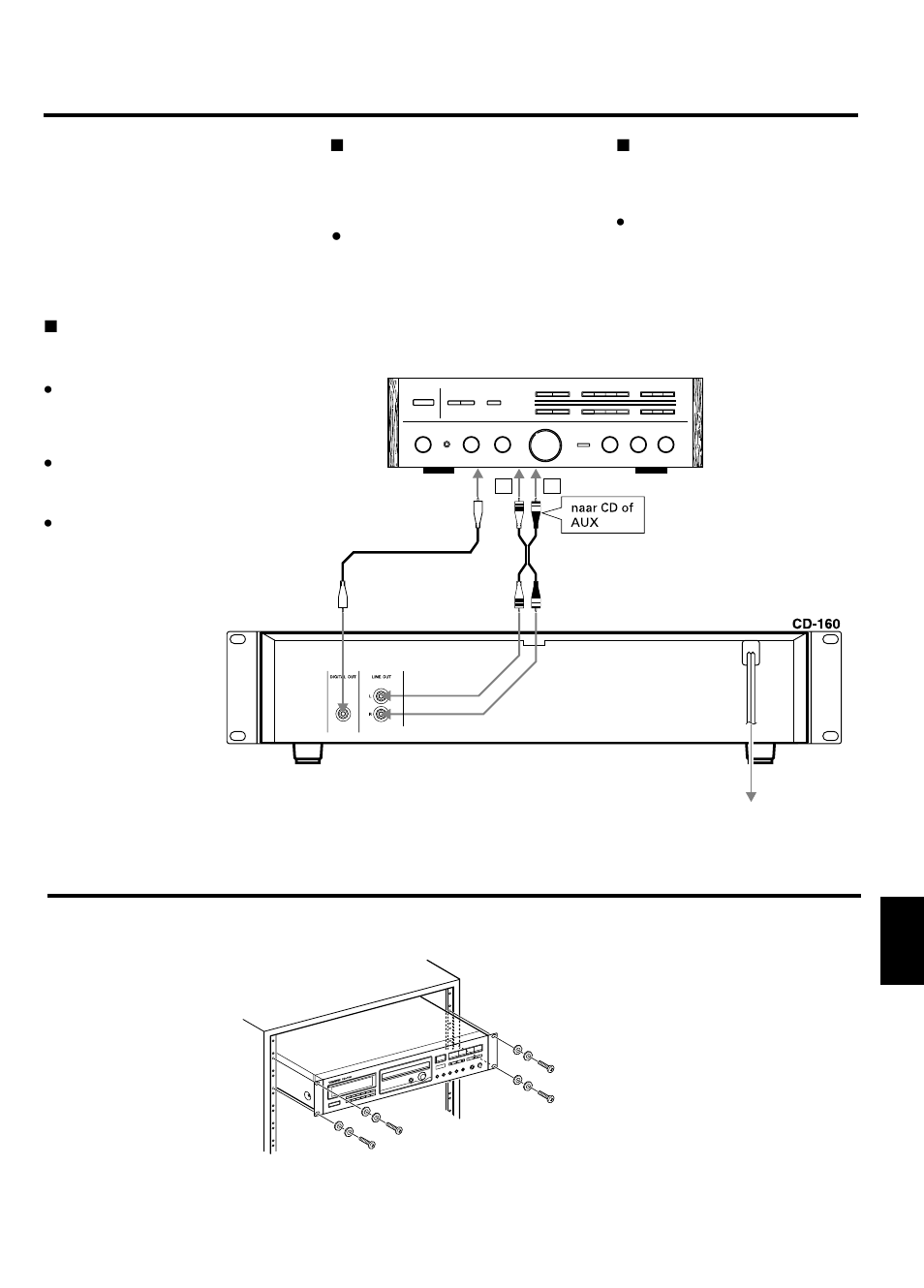 Aansluitingen, Montage in inbouwrek | Tascam CD-160 User Manual | Page 45 / 52