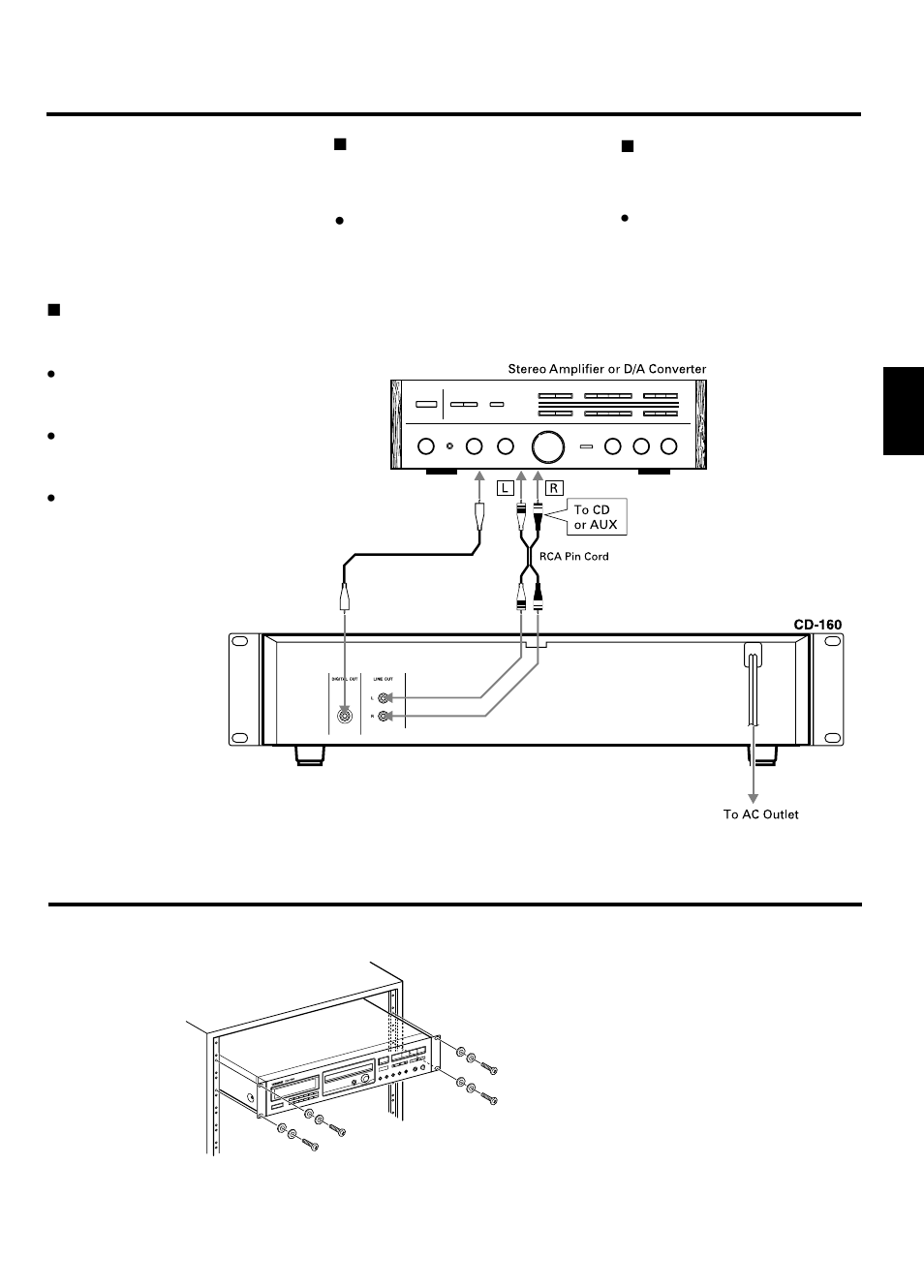 Connections rack mounting | Tascam CD-160 User Manual | Page 5 / 52