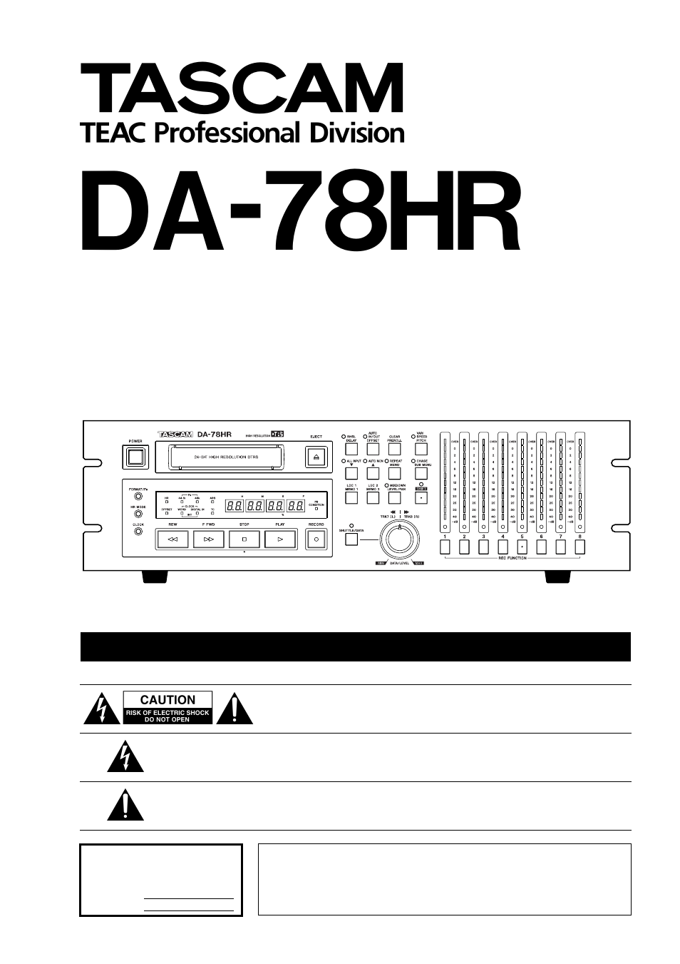 Tascam DA-78HR User Manual | 78 pages
