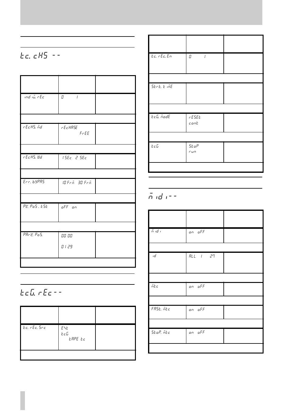 8 tc chase menu, 9 tc generator menu, 10 midi menu | 4 - menu interface, etc, 8 tc chase menu tc. chs, 9 tc generator menu tcg. rec, 10midi menu midi | Tascam DA-78HR User Manual | Page 25 / 78