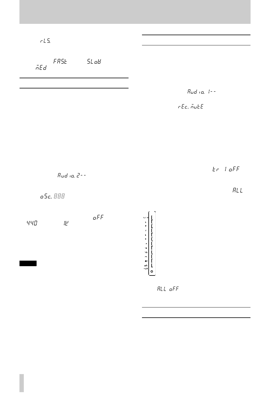 9 sine oscillator, 1 recording the oscillator, 10 rec mute (recording silence) | 11 dither, 10 rec mute (recording silence) 7.11 dither, 10, “rec mute (recording silence), 9, “sine oscilla- tor, Ee 7.10, “rec mute (record- ing silence), 11, “dither, 7 - advanced operations | Tascam DA-78HR User Manual | Page 43 / 78