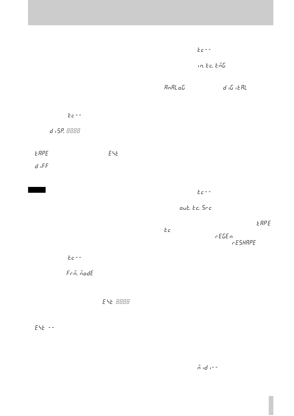 1 showing input timecode, 2 timecode input timing, 3 timecode output | 4 mtc output, 1, “showing input timecode, 2, “timecode input timing, 3, “timecode output, 4, “mtc output, 4, “mtc output”), 9 - operations related to timecode | Tascam DA-78HR User Manual | Page 54 / 78
