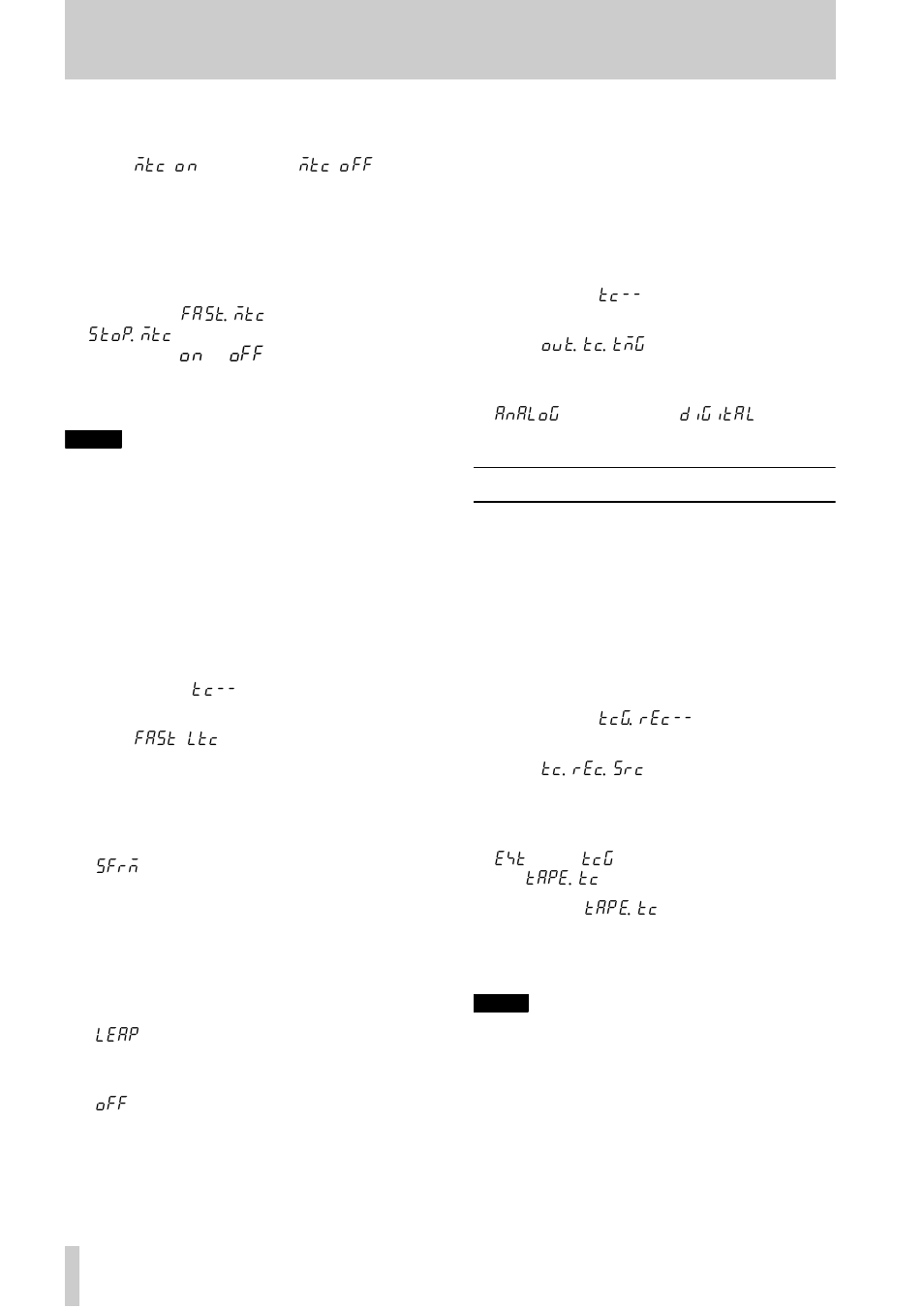 5 fast linear timecode (ltc) output, 6 timecode output timing, 5 recording timecode | 1 selecting the timecode source, 6, “timecode output timing, 5, “fast linear timecode (ltc) output, 1, “selecting the timecode source, 9 - operations related to timecode | Tascam DA-78HR User Manual | Page 55 / 78