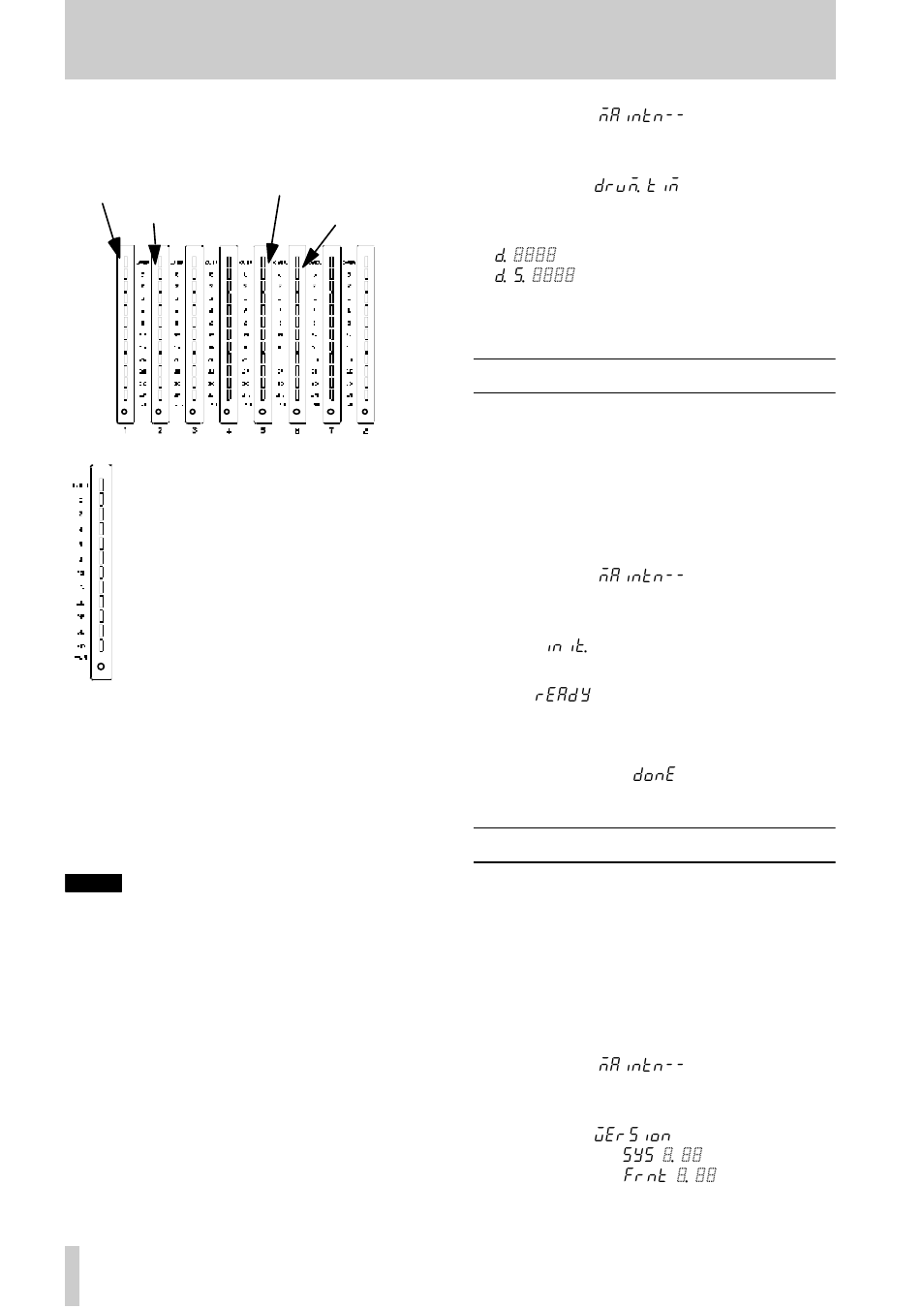 3 checking drum time, 2 backup memory initialization, 3 checking version numbers | 3, “checking version numbers, 3, “checking drum time, 2, “backup memory initializa- tion, 11 - maintenance, etc, 3checking version numbers | Tascam DA-78HR User Manual | Page 69 / 78