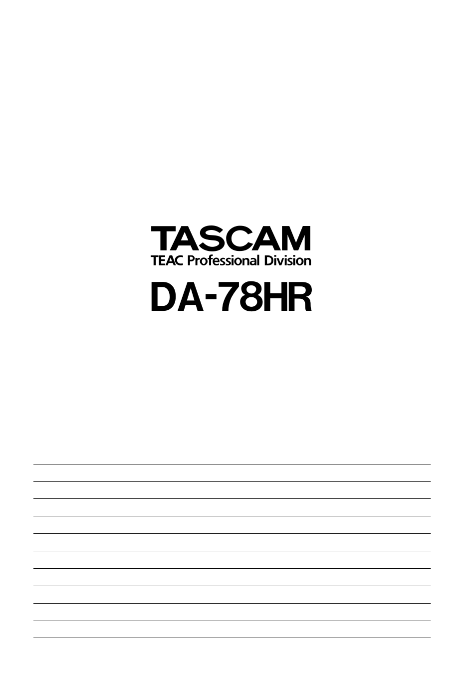 Da-78hr, Teac corporation | Tascam DA-78HR User Manual | Page 78 / 78