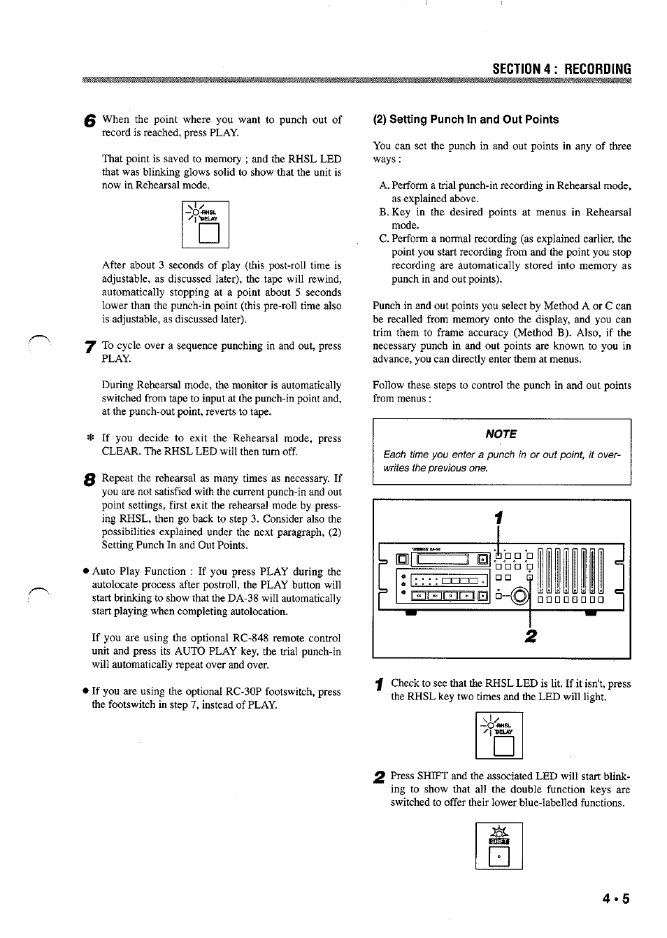 2) setting punch in and out points | Tascam DA-38 User Manual | Page 11 / 37