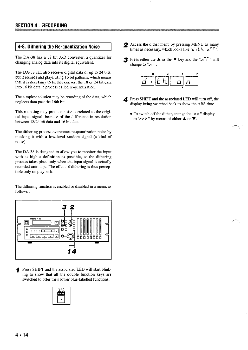 8. dithering the re-quantization noise, 8, dithering the re-quantization noise * 1 4, D i t h. n | Tascam DA-38 User Manual | Page 20 / 37