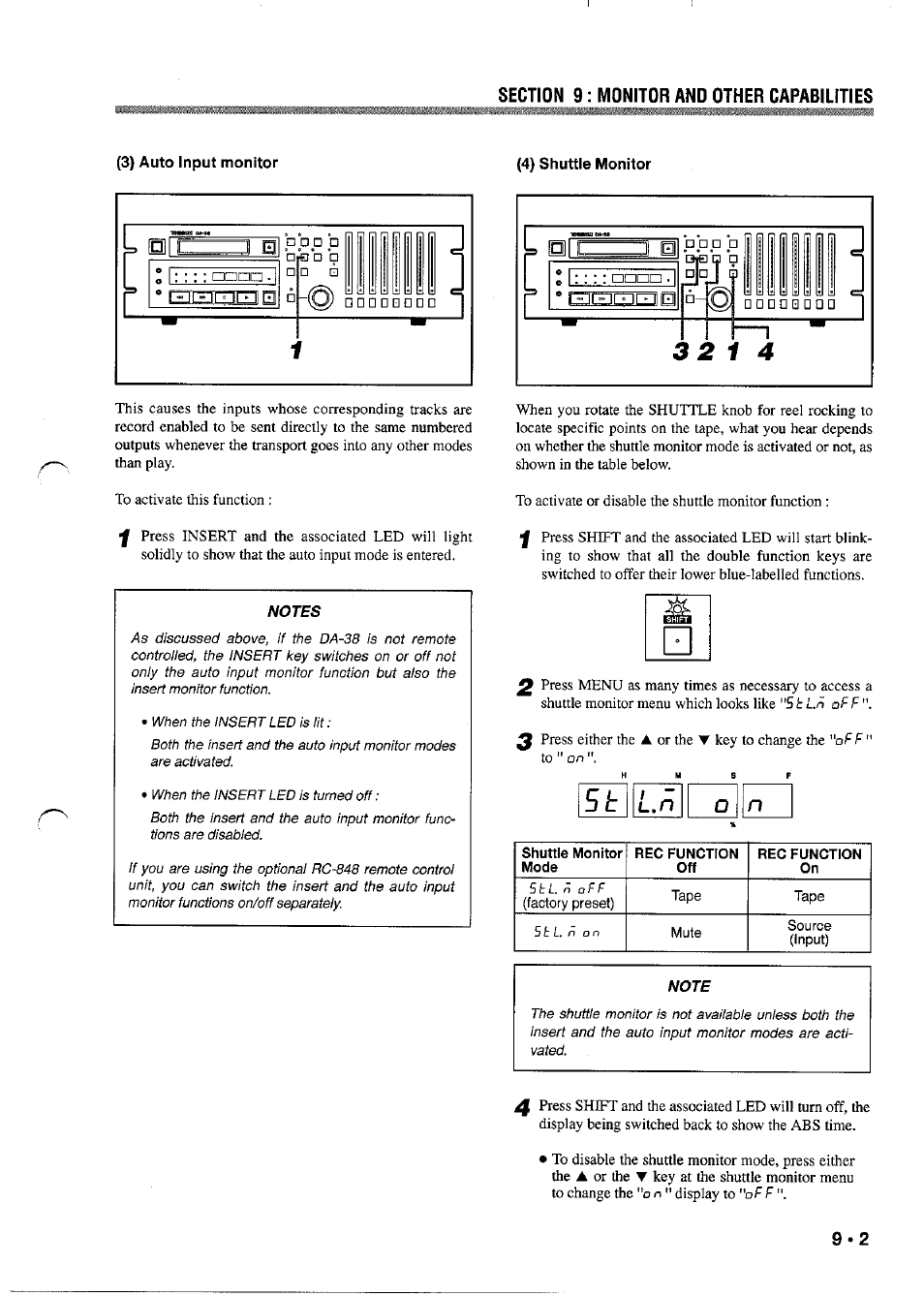 3) auto input monitor, Notes, Note | Tascam DA-38 User Manual | Page 33 / 37