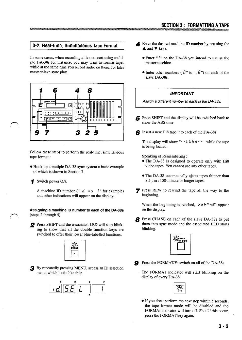 2. real-time, simultaneous tape format | Tascam DA-38 User Manual | Page 5 / 37