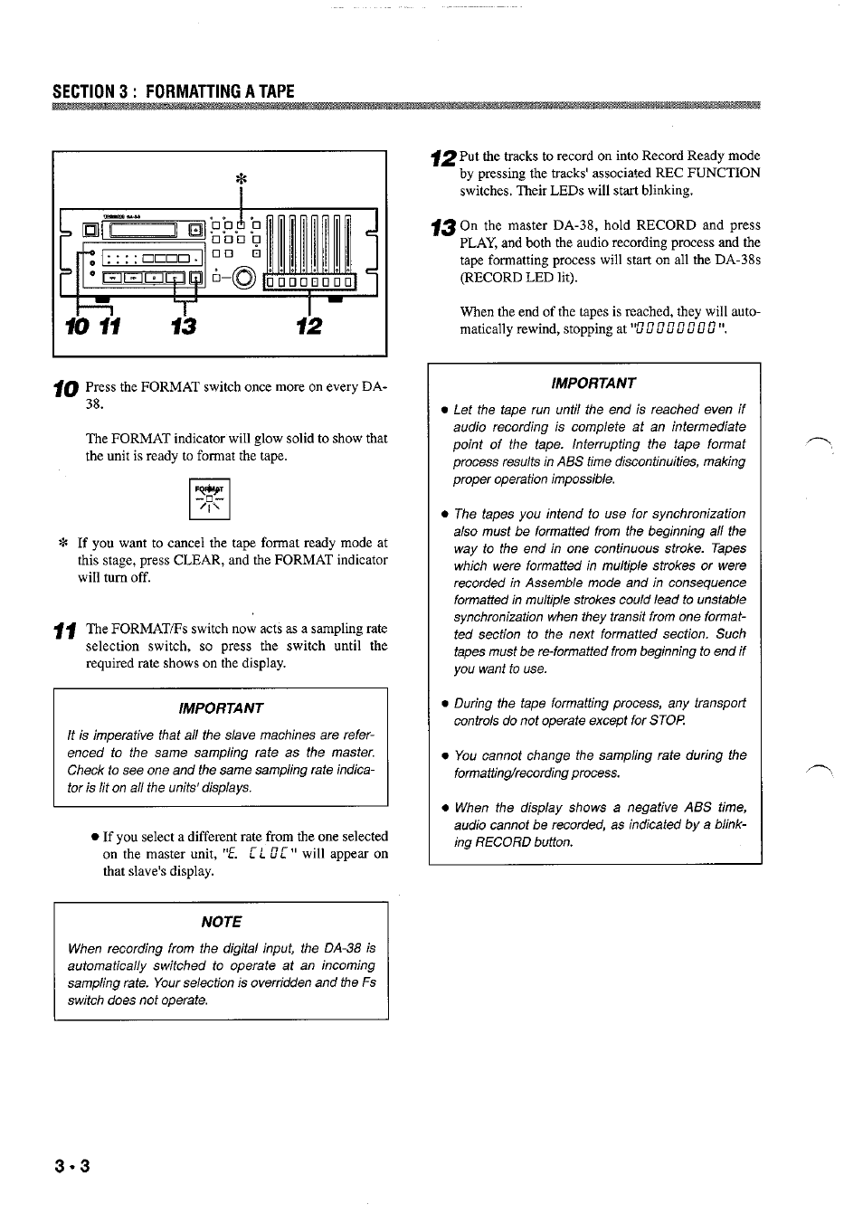 Important, Note | Tascam DA-38 User Manual | Page 6 / 37