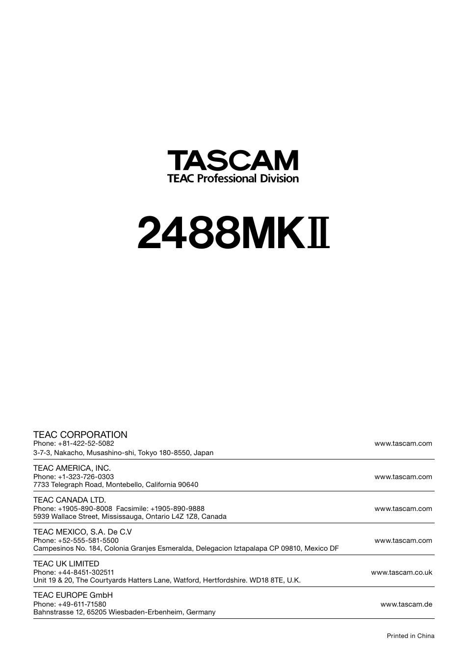 2488mk | Tascam 2488MKII User Manual | Page 116 / 116