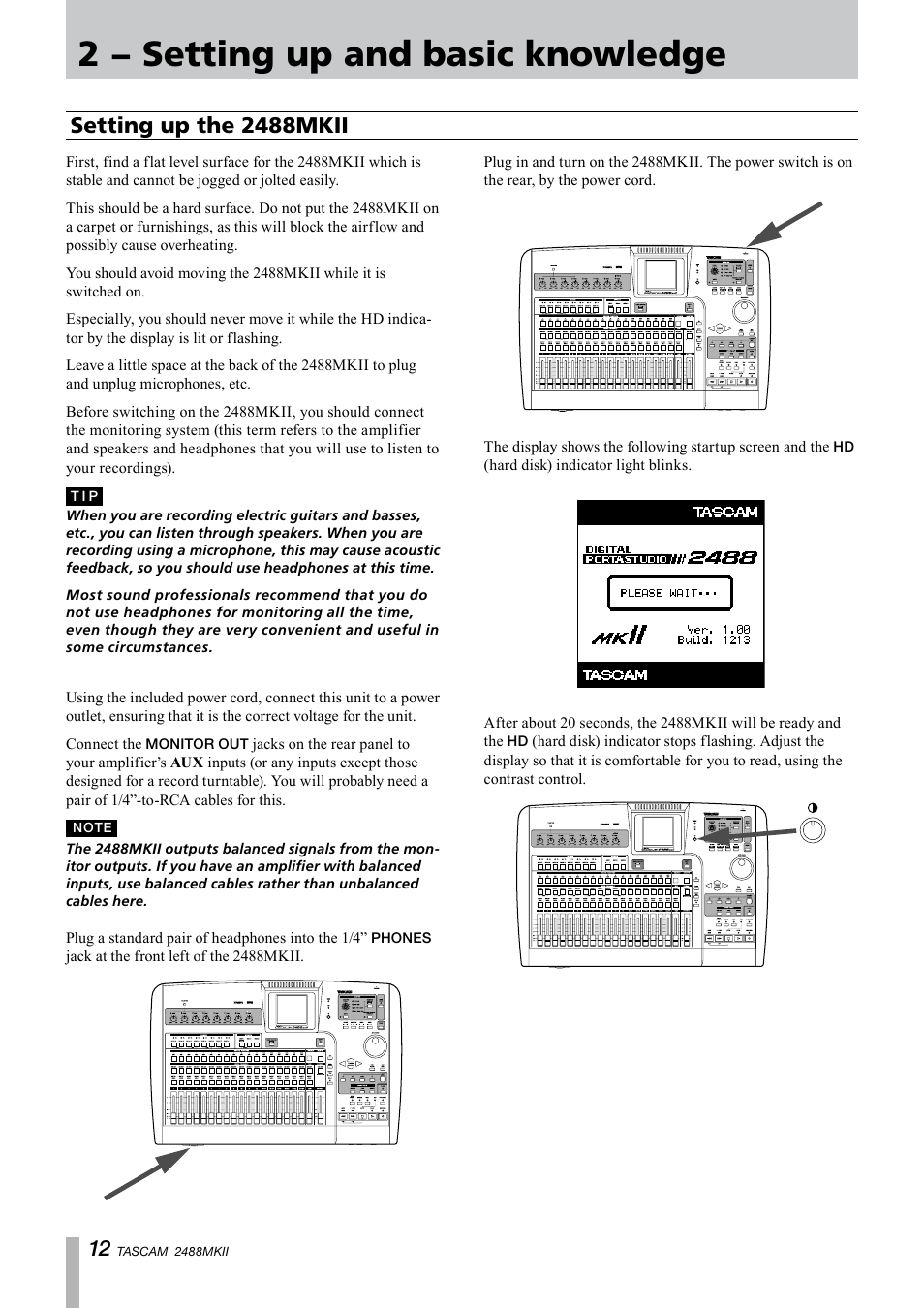 2 − setting up and basic knowledge, Setting up the 2488mkii, 2 − setting up and basic | Knowledge | Tascam 2488MKII User Manual | Page 12 / 116