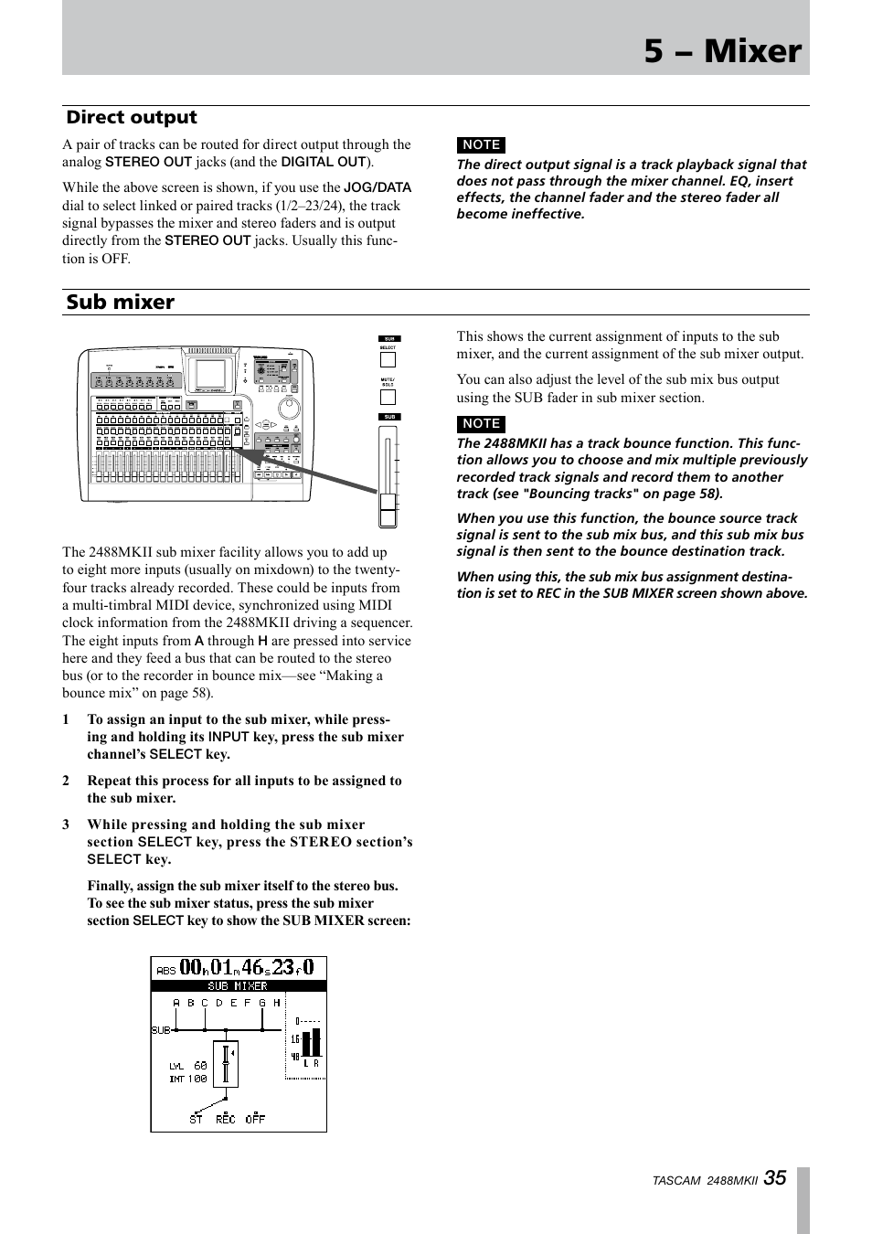 Direct output, Sub mixer, 5 − mixer | Tascam 2488MKII User Manual | Page 35 / 116