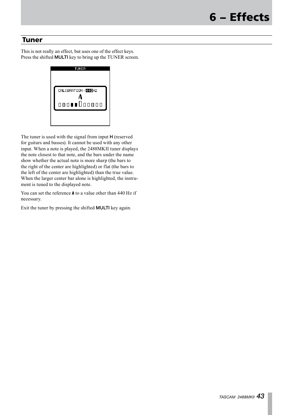 Tuner, 6 − effects | Tascam 2488MKII User Manual | Page 43 / 116