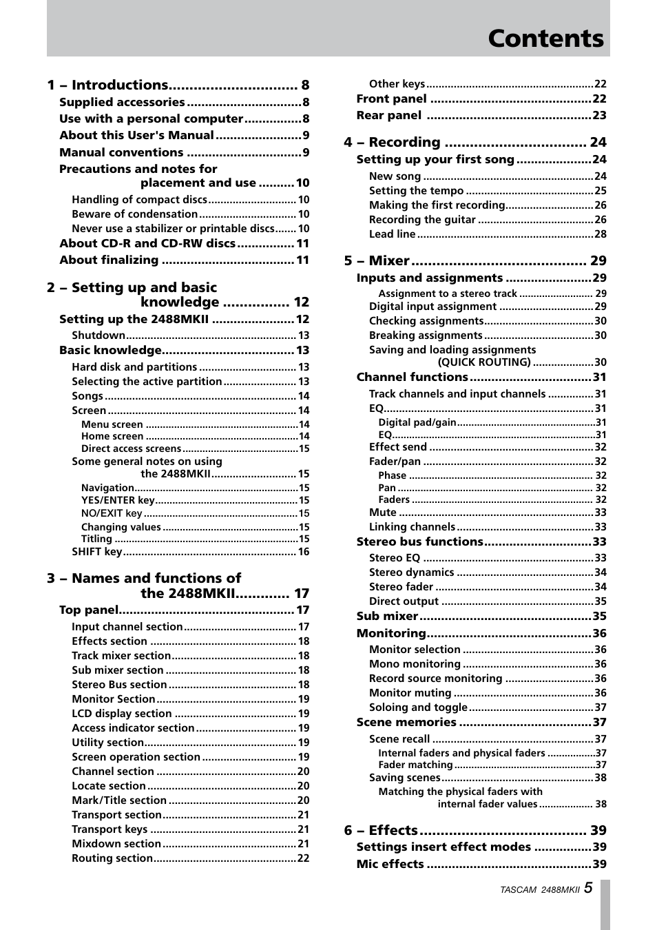 Tascam 2488MKII User Manual | Page 5 / 116