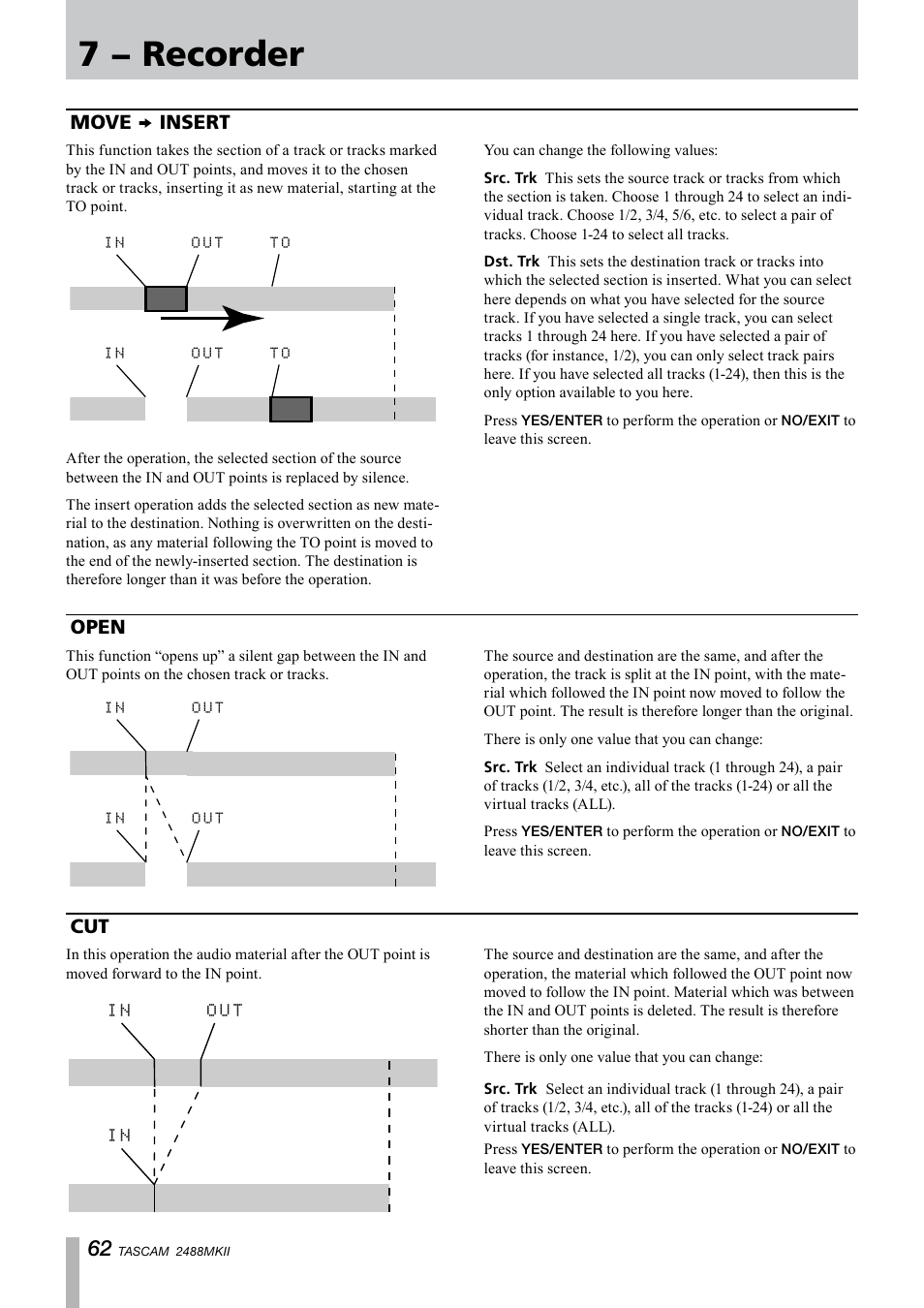 Move insert, Open, Move | Insert, Open cut, 7 − recorder | Tascam 2488MKII User Manual | Page 62 / 116