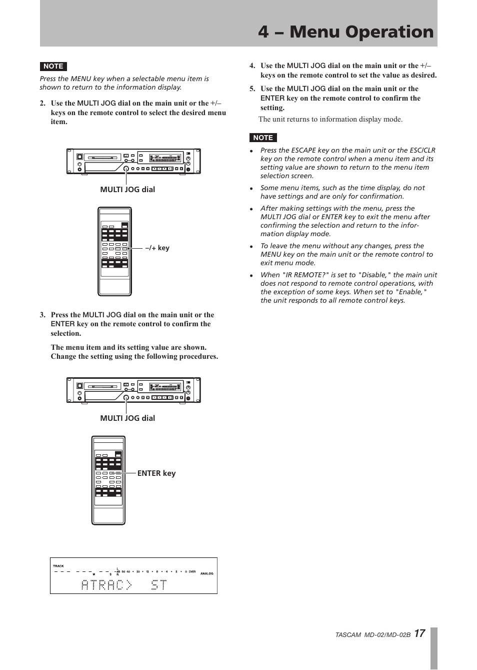 4 − menu operation | Tascam MD-02 User Manual | Page 17 / 40