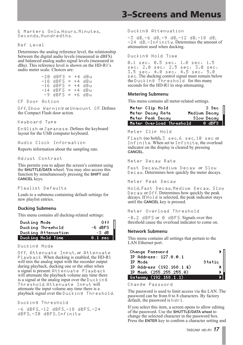 3–screens and menus | Tascam HD-R1 User Manual | Page 17 / 32