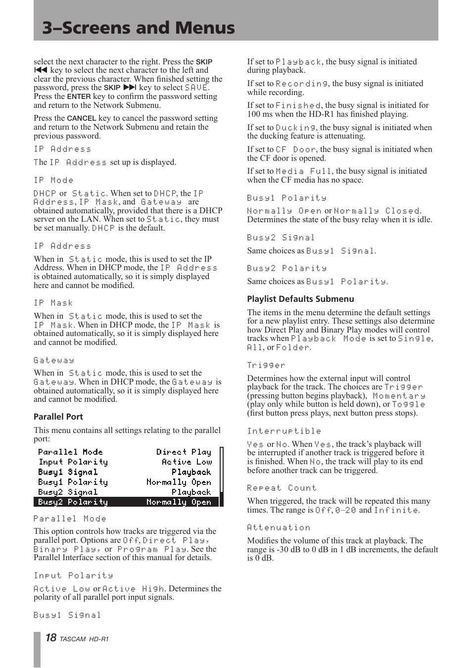 3–screens and menus | Tascam HD-R1 User Manual | Page 18 / 32