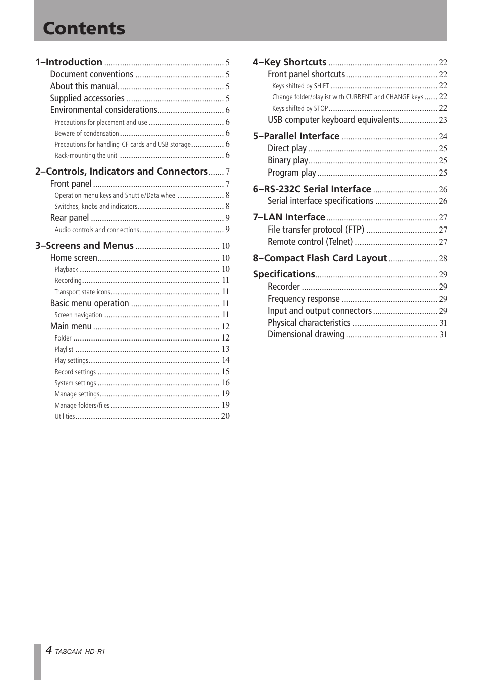 Tascam HD-R1 User Manual | Page 4 / 32