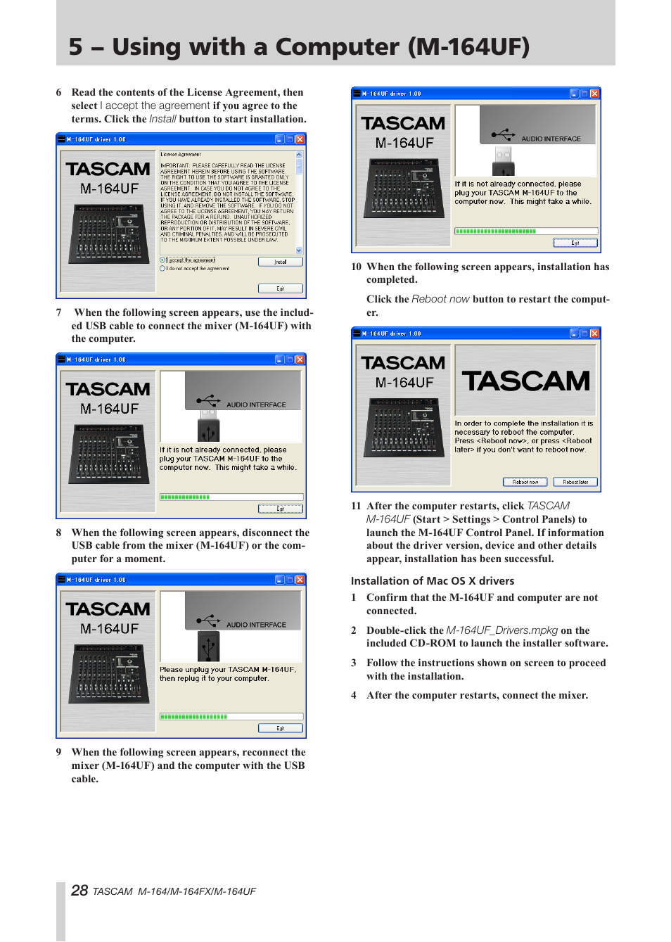 5 − using with a computer (m-164uf) | Tascam TEAC PROFESSIONAL M-164 User Manual | Page 28 / 40