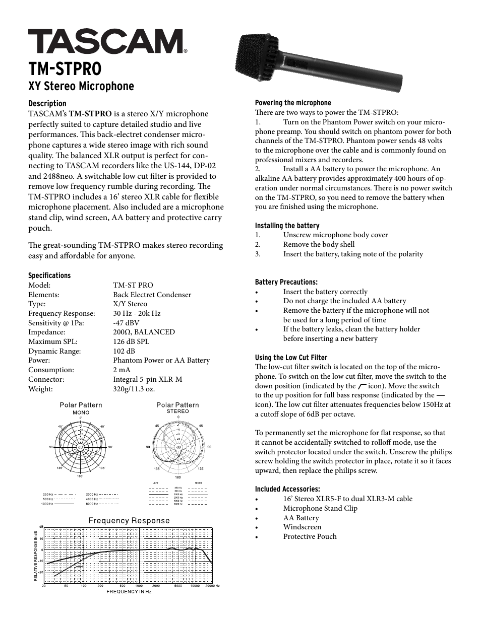 Tascam TM-STPRO User Manual | 1 page