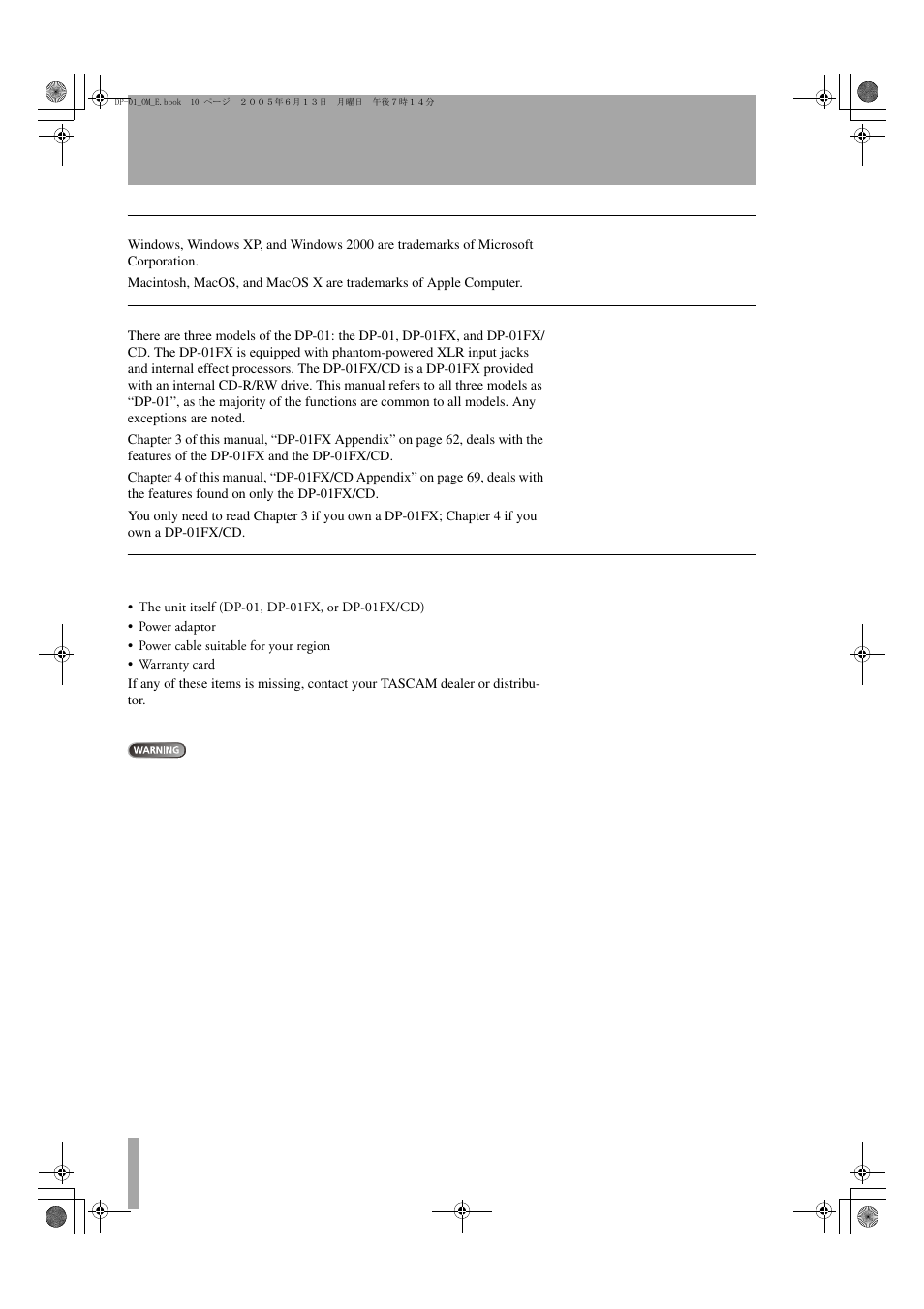 Getting started | Tascam DP-01FX/CD User Manual | Page 10 / 88