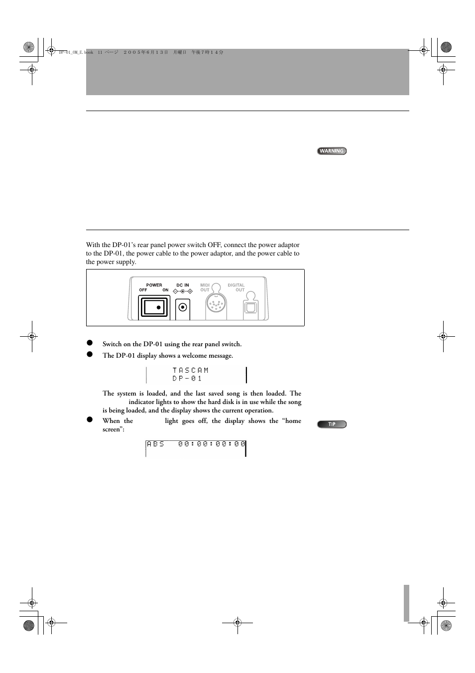 Starting out with your dp-01, Startup & shutdown | Tascam DP-01FX/CD User Manual | Page 11 / 88