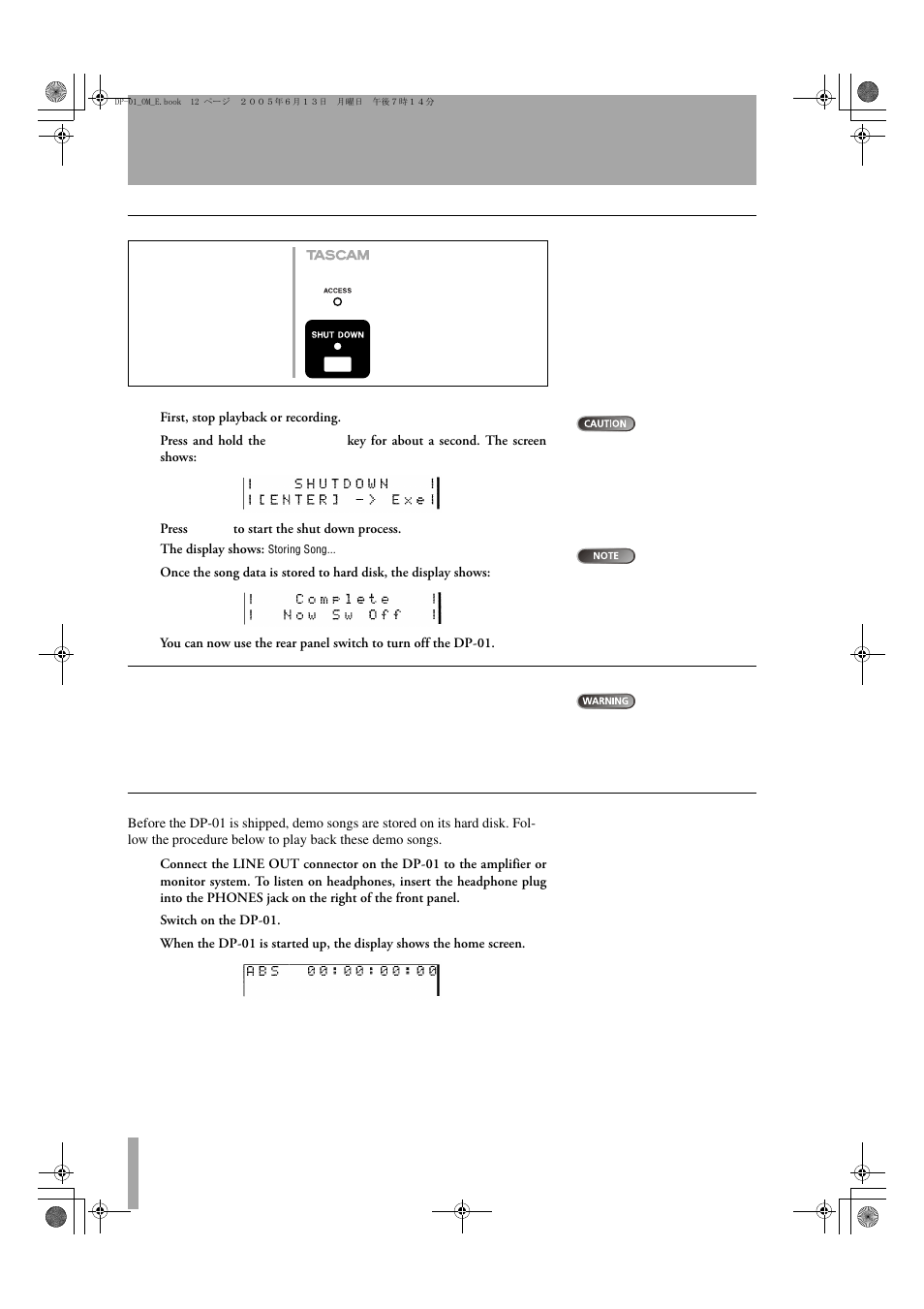 Startup & shutdown | Tascam DP-01FX/CD User Manual | Page 12 / 88