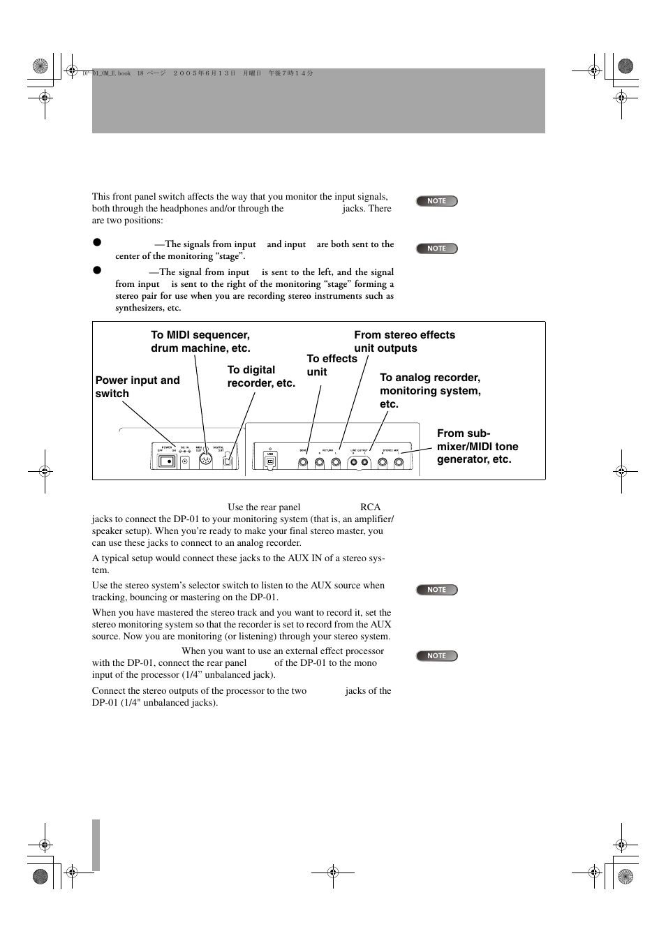 Connecting your dp-01 to other equipment | Tascam DP-01FX/CD User Manual | Page 18 / 88